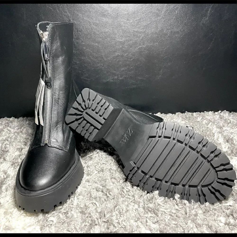 NWT Zara Zippered Leather Heeled Ankle Boots - Picture 8 of 10